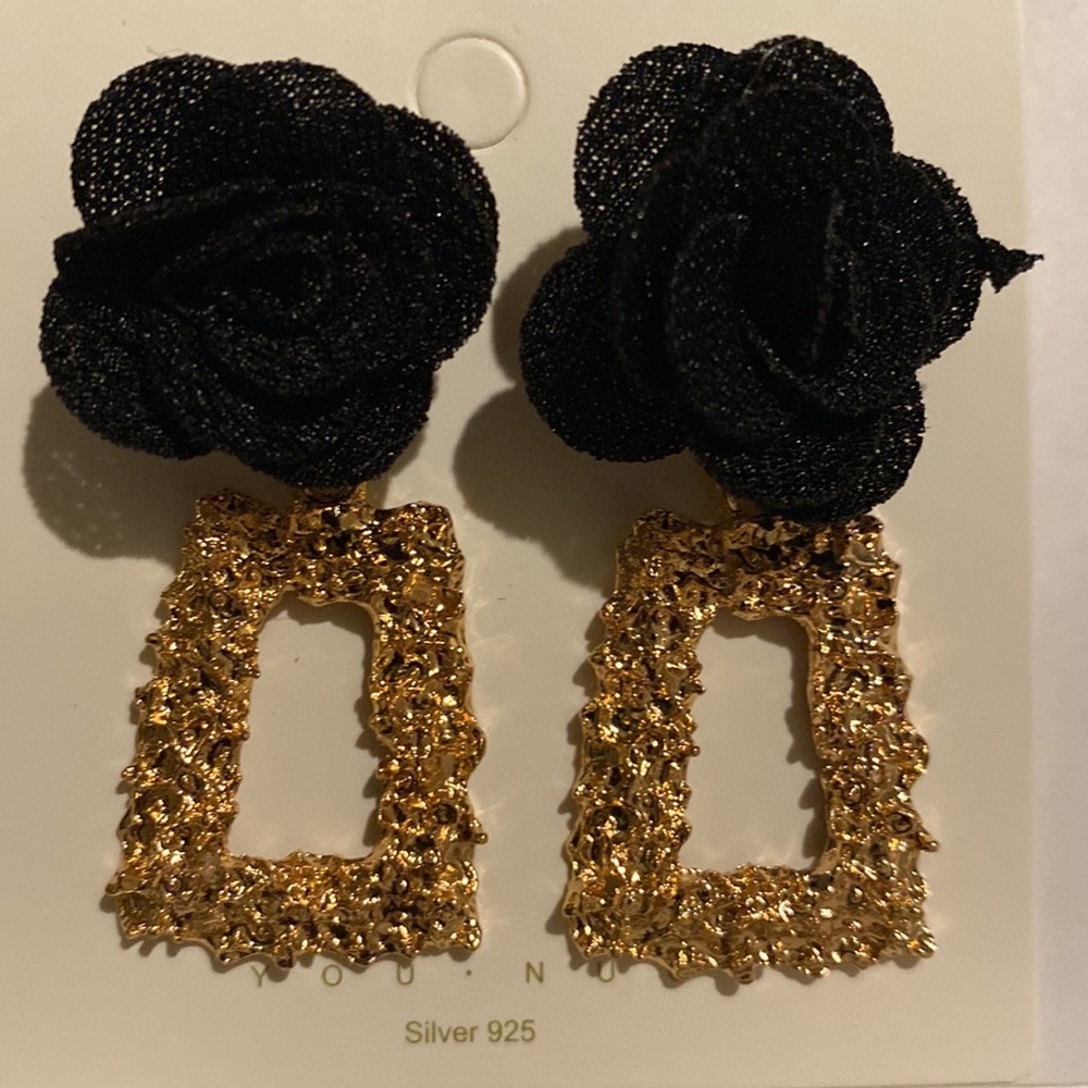 ✨❤️ Statement Rainbow Floral Drop Earrings | Gold Textured Rectangle Dangle 💛✨ - Picture 6 of 16